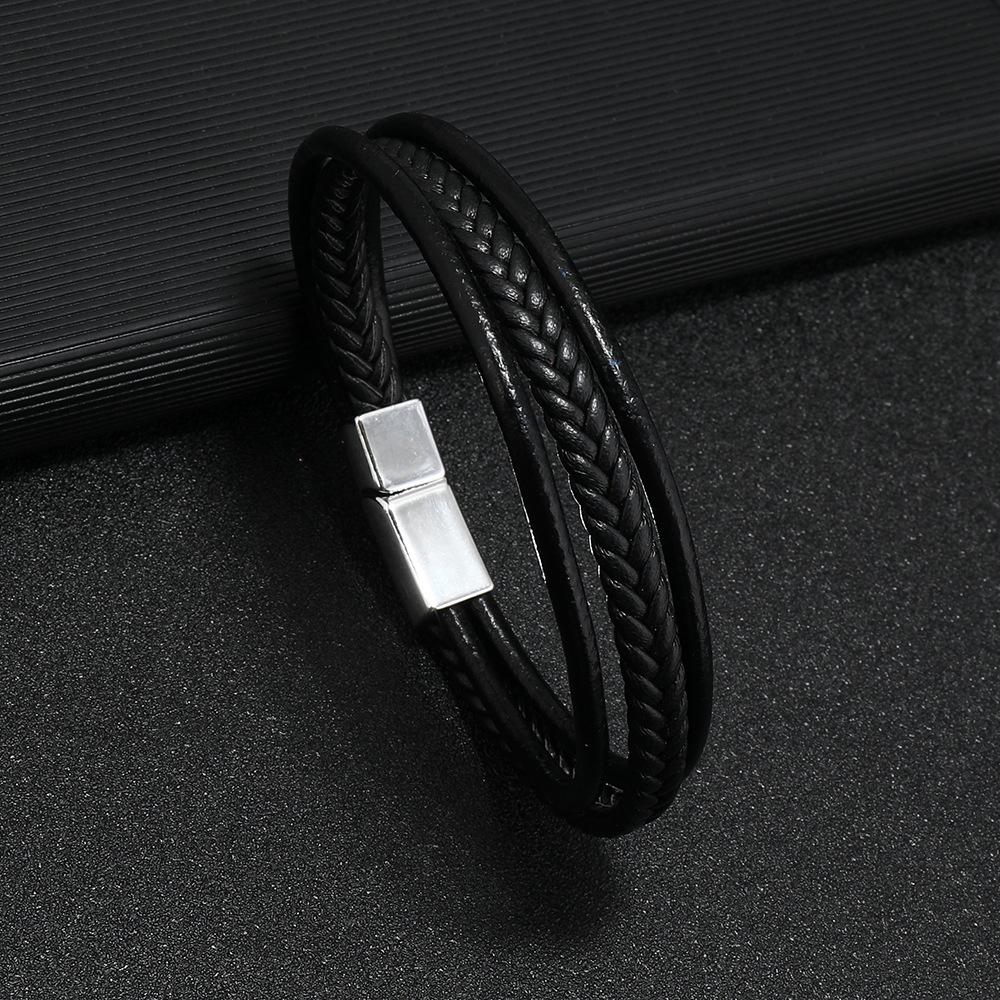 Multi Layer Braided Leather Bracelet For Men Minimalist Retro Commute Wristband Stylish Durable Accessory