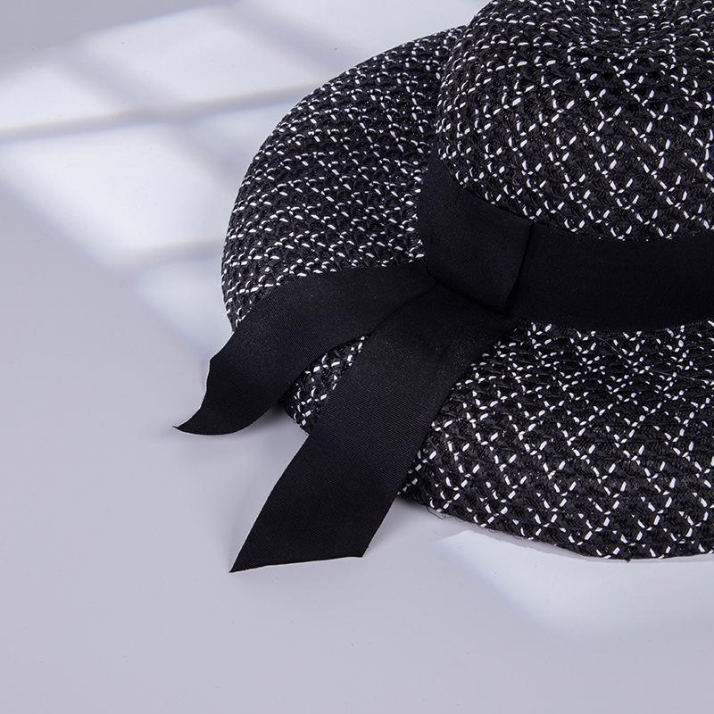 1Pc Big-Eared Hat For Women Black Bow Tie Side Shade All-In-One Beach Hat For Outdoor Beach Vacation  And Elegance