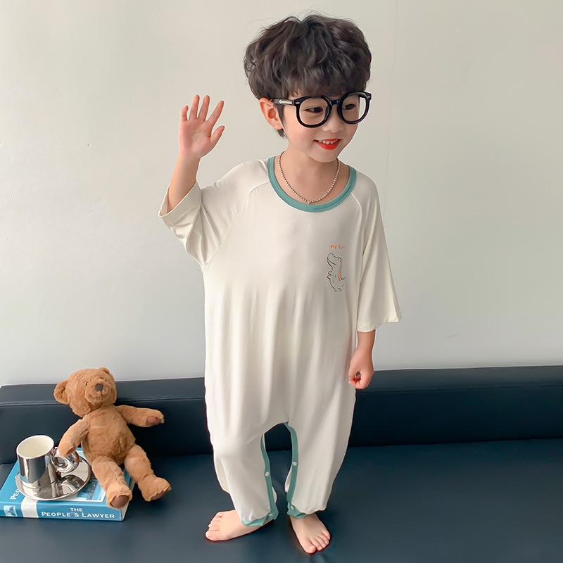 Boys' Spring & Autumn Modal Pajamas - Short-Sleeve Cartoon Sleep Bag for Baby Boys