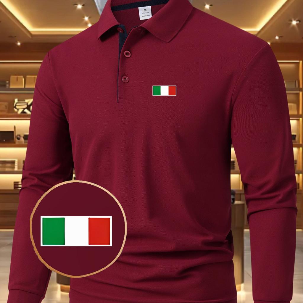 Men's Long Sleeve Casual Summer Printed T-Shirt - Stylish and Versatile Top, Geometric Design, Lightweight Polo Golf Shirt
