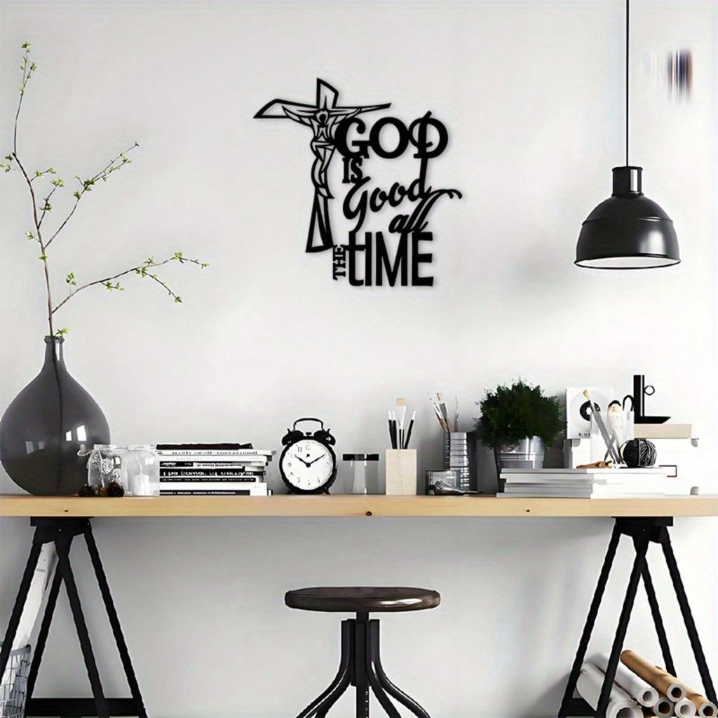 Metal Wall Plaque Religious Decor Christian Gift Star Cross Design Home Church Outdoor Black Iron