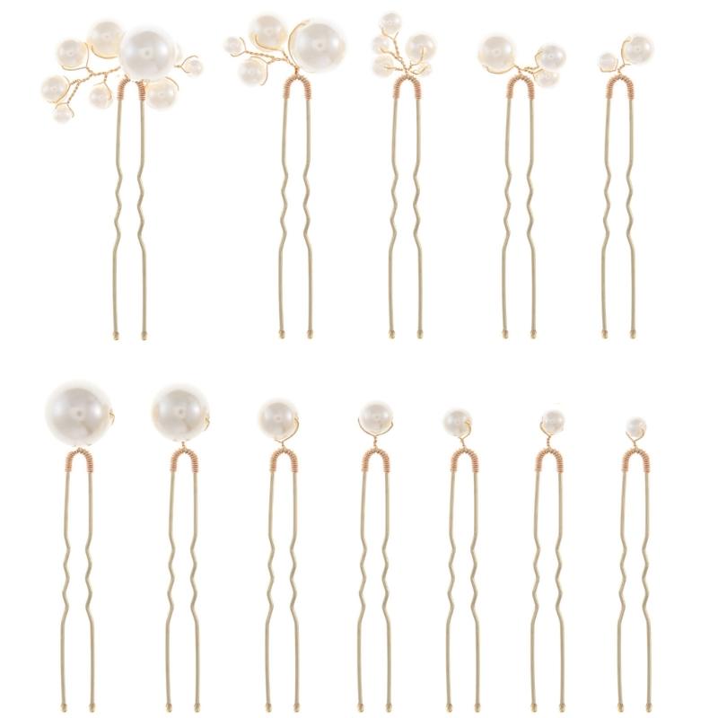 Set von 12 Perlen Haarspangen Styling-Accessoires U-Form Design Sicherer Halt Haarspange für Hochzeit Braut Hochsteckfrisuren Hochsteckfrisuren Formen