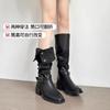 Women High Boots Designer Shoes Mid Heels Brand Motorcycle Botas Autumn 2024 Fashion Casual Knee High Motorcycle Botas Pumps
