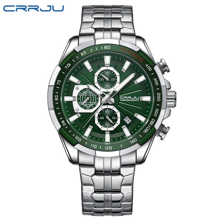 CRRJU New Watch 2305 Men's Watch Solid Stainless Steel with Six-pin Steel Strap Business Watch