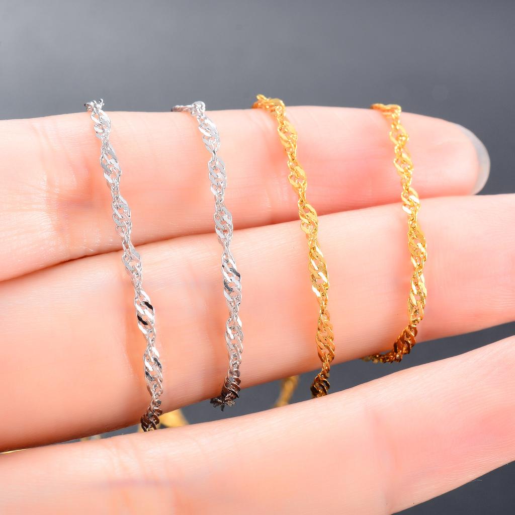 Dainty 2mm Stainless Steel Link Water Wave Chain Thin Necklace for Women Men Copper/Gold Color Neck Choker Collar Metal Jewelry