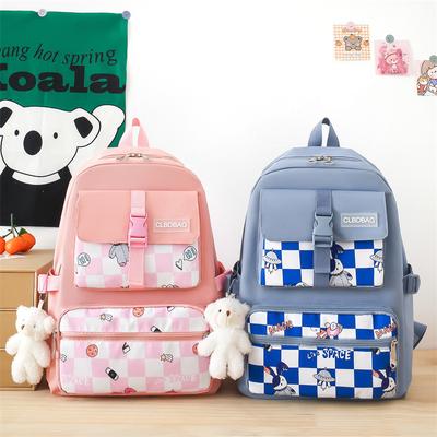 New Schoolbag, Primary School Student Burden Reduction Backpack, Light Plaid Four-piece Student Backpack