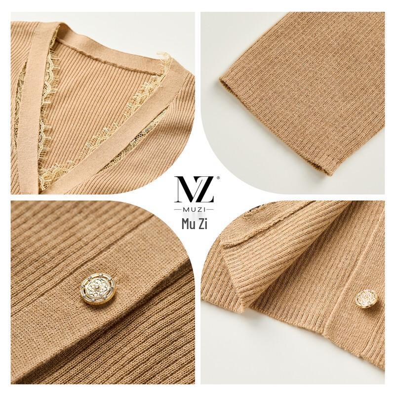 Women's Wool-Blend V-Neck Lace Trim Cardigan