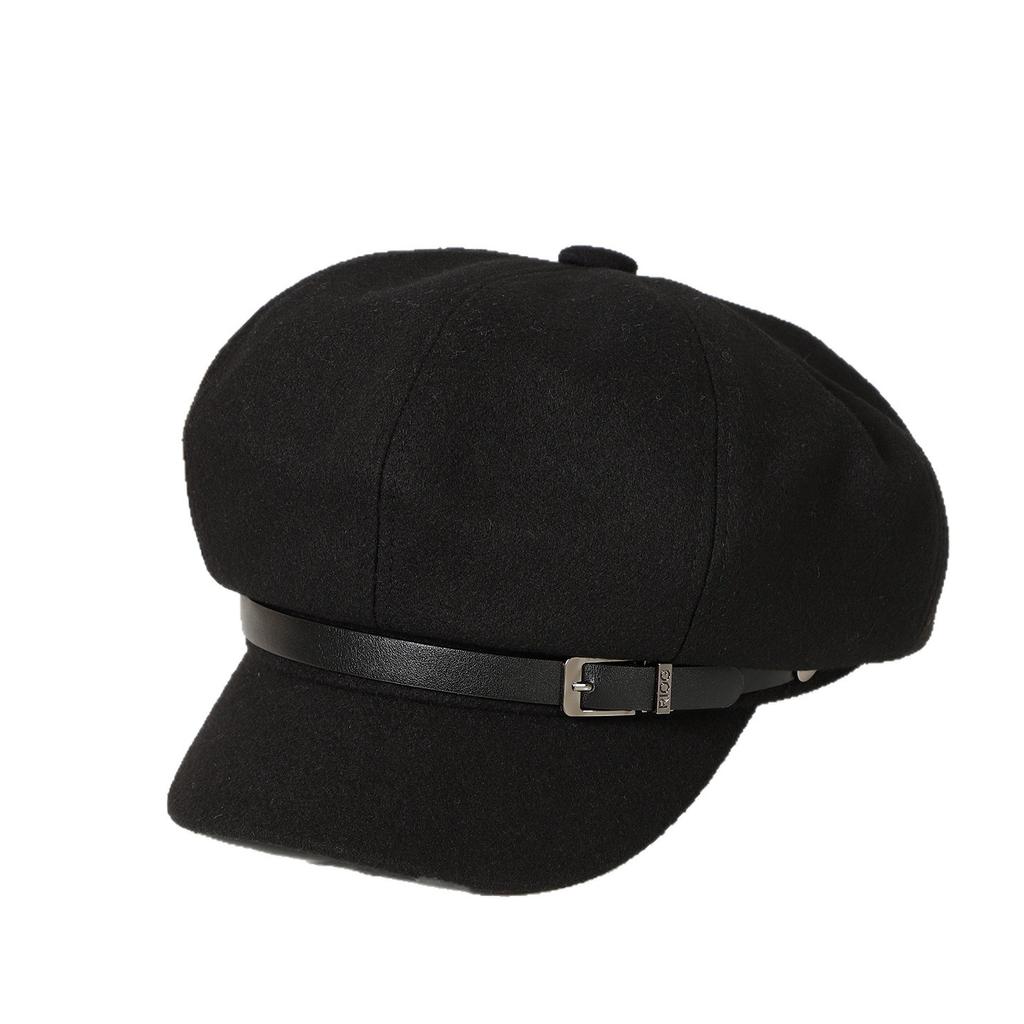 Temperament versatile octagonal hat women's autumn and winter fashion belt buckle newsboy hat high quality retro suede painter hat