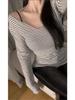 Women's Striped Off-the-Shoulder Slim Fit See-Through Long Sleeve T-Shirt for Autumn/Winter