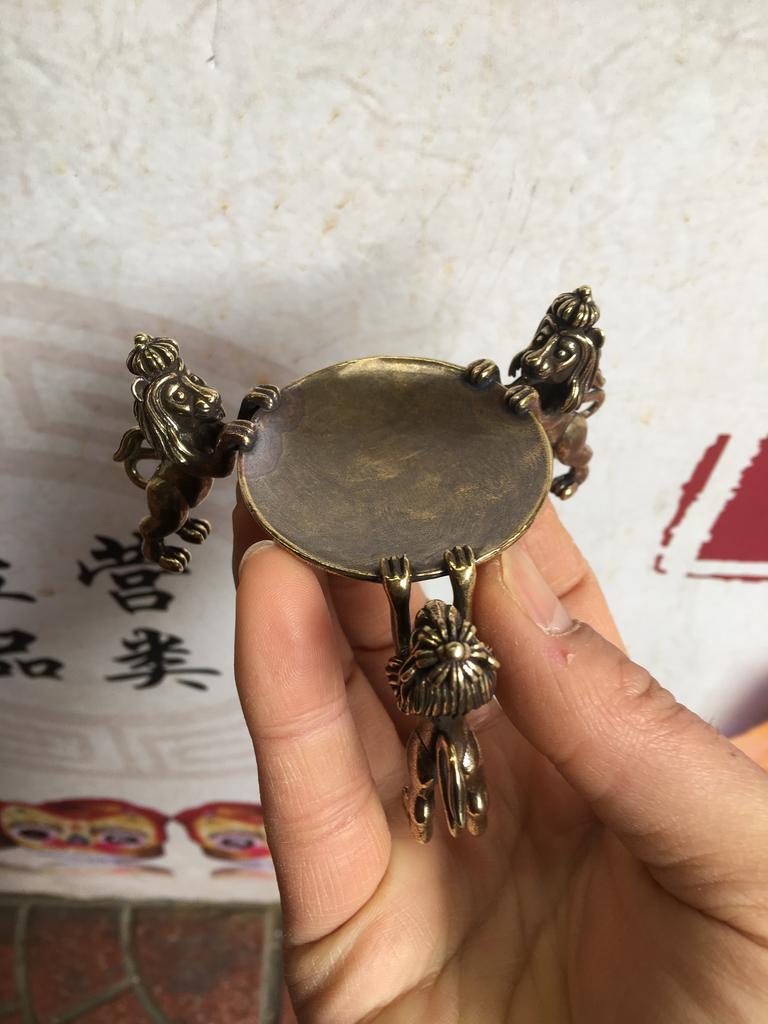 Free Shipping Chinese Bronze Plate Cats Lion, Angel Animal Oil Lamp Candle Holder Candlestick Statue