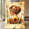 Sunflower and Butterfly Woman Theme Blanket Lightweight Warm Flannel Blanket Decorative Throw Blanket for Home Decoration