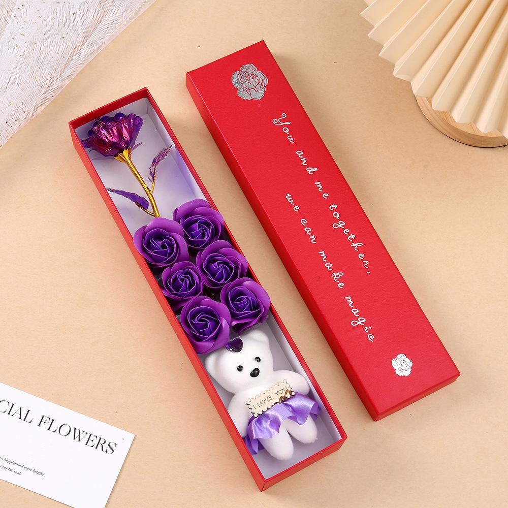 Gold Foil Rose 24k Gold Plush Bear Gift Box Artificial Flower Gift Plush Valentine'S Day Flower For Wedding Valentine'S Day