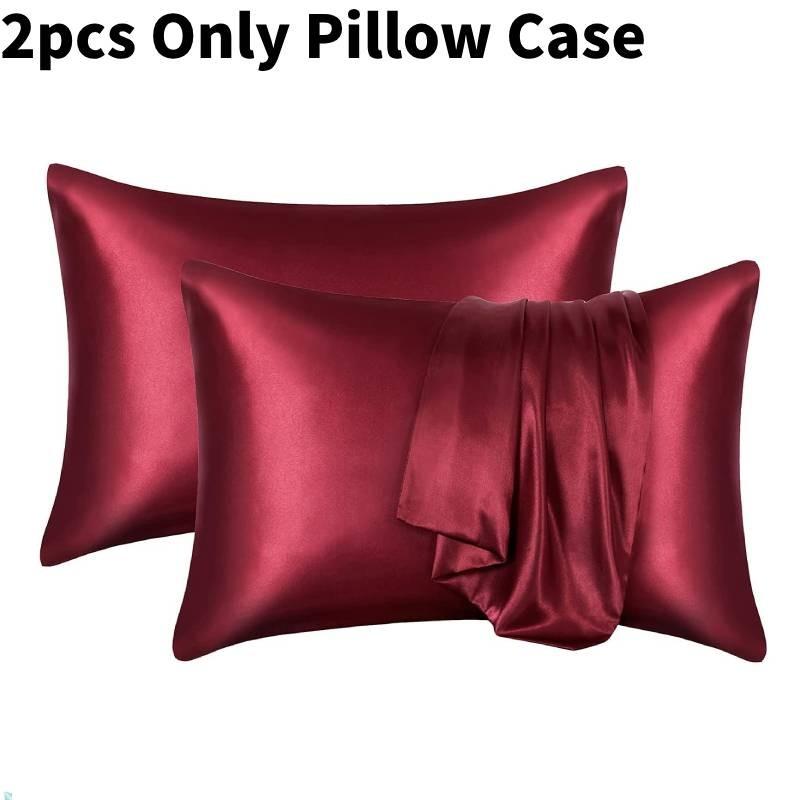 Luxurious Solid Color Satin Pillow Cases Set High Quality Soft Hypoallergenic Fabric