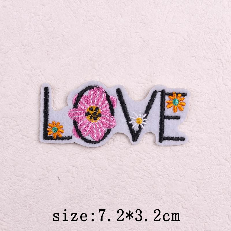 Pink Cartoon Embroidery Patch Iron On Patches For Clothing Flower Letters Patches On Clothes Sewing Fusible Patch Applique Decor