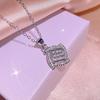 Stamp Square Necklace Stud Earrings Three-Piece Set Fashion Simple Women Micro-set Zircon Earrings Jewelry
