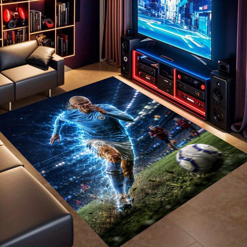Lightning Effect Football Star Player Print Area Rug Sport Theme Non‑Slip Rectangular Floor Mat Home Decor For Gaming Bedroom