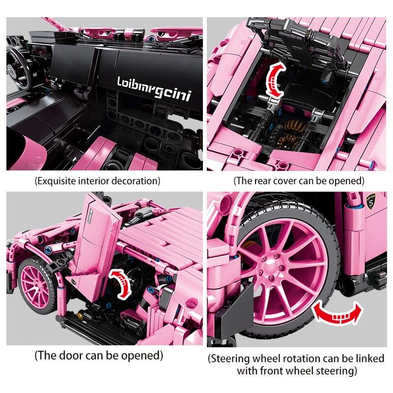 Pink Technical Expert Famous Sports Car Building Blocks