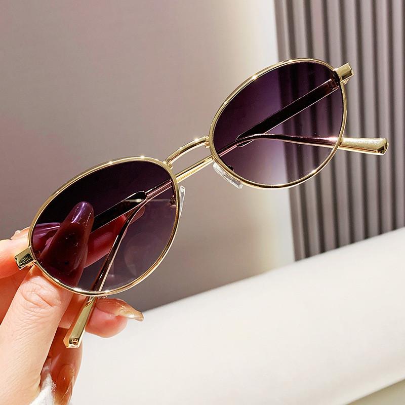 Euro Metal Oval Sunglasses With Uv400 Protection For Fashionable Summer Outings