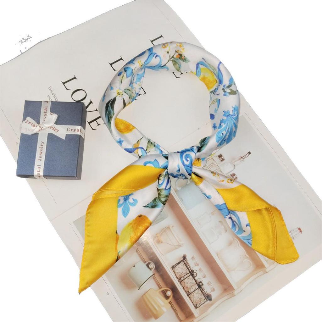 Spring/Summer Lemon Print Literary 70 Square Scarf - Elegant, Age-Reducing Women's Neck and Shawl Accessory
