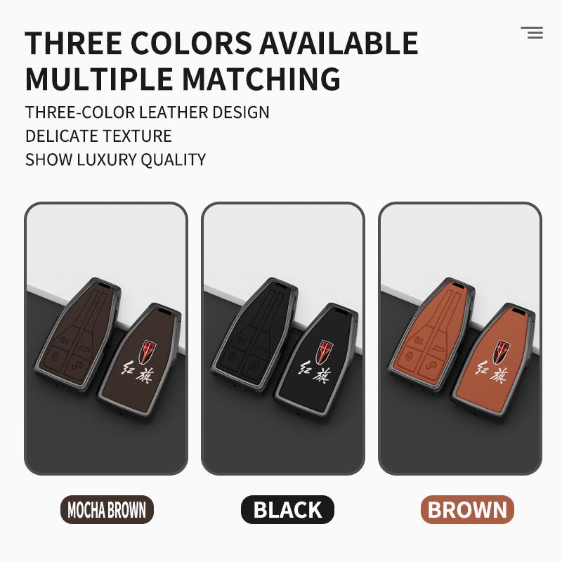 Zinc Alloy Leather Car Key Cover Case Bag For Hongqi Hs5 H5 H9 Hs7 H7 L5 Hs3 L9 Holder Shell Protector Keychain Accessories