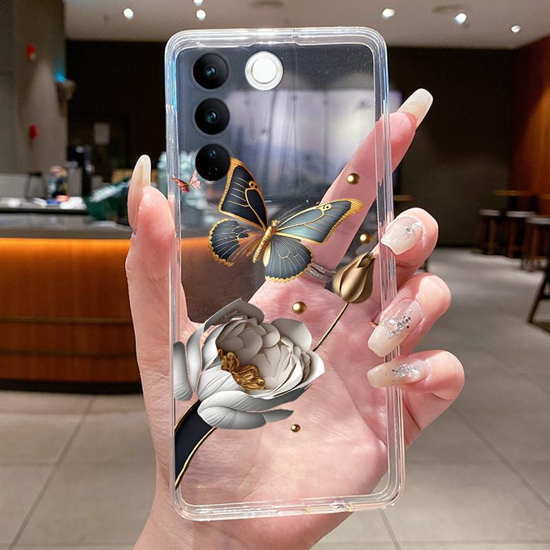 Case For Vivo V27 Capa Cases For Vivo V27E Flower Butterfly Protective Thin Case For Vivo V27 Pro Soft Silicone TPU Phone Cover