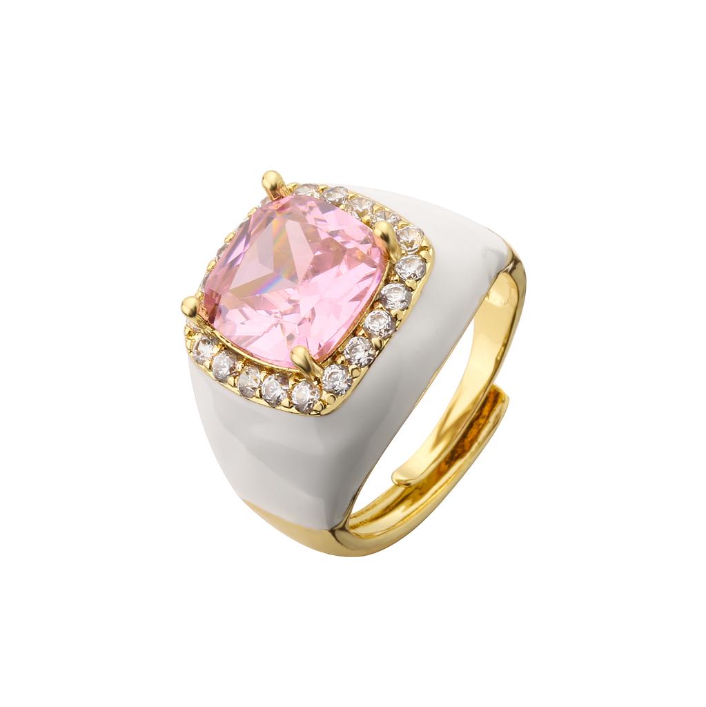 HECHENG, Mehrfarbiger Emaille-Öl-Tropfen-Zirkon Offener Ring für Damen Verstellbar Vergoldet Klobige Fingerringe Geschenk