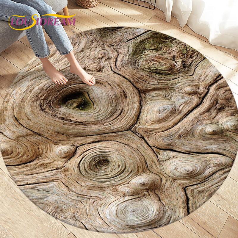 3D Wood Grain Round Area Rug,Circle Carpet Rug for Living Room Bedroom Sofa Cloakroom Decor,Kids Play Non-slip Floor Mat,Pet Mat