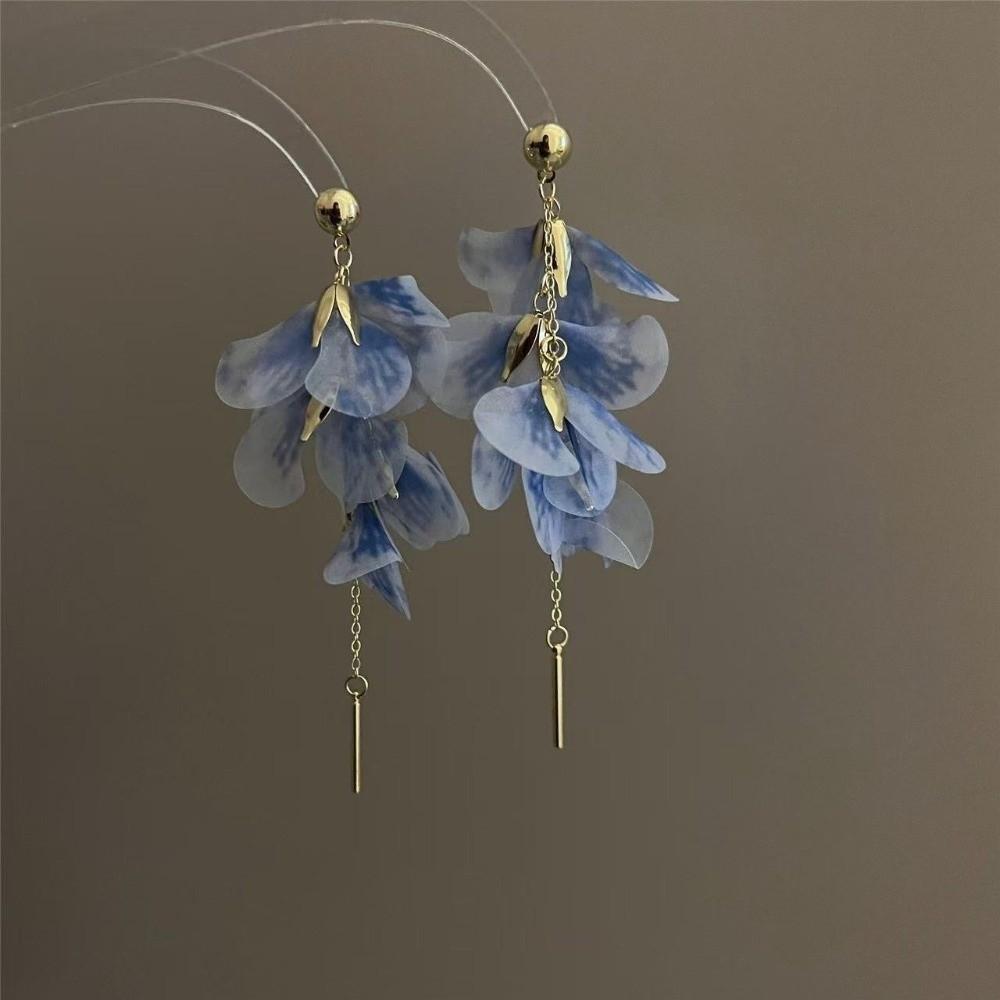 Organza Flower Earrings Tassel Fashion Jewelry Gift Long Tassel Earrings  Women