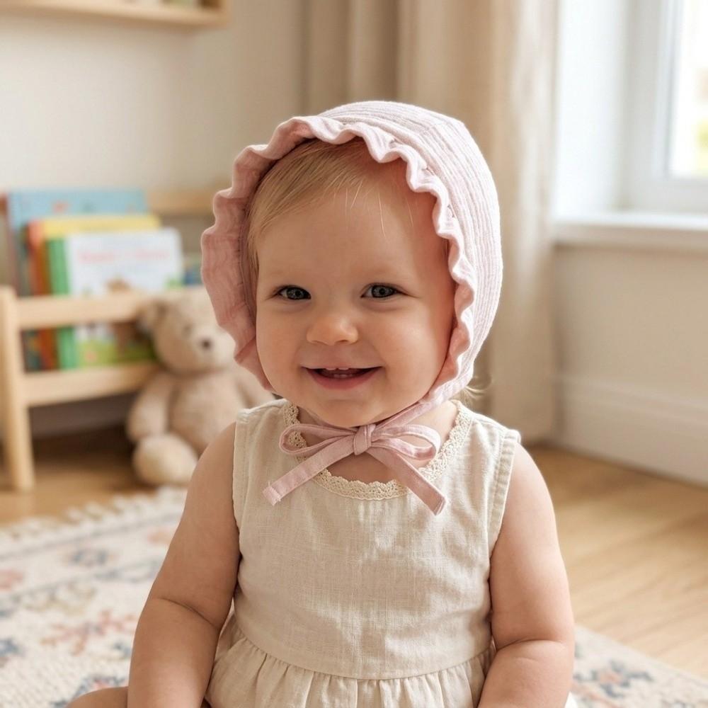 Ruffle Infant Beanie Cap 100% Cotton Baby Hat Vintage Muslin Baby Bonnet Girls Boys Summer Autumn