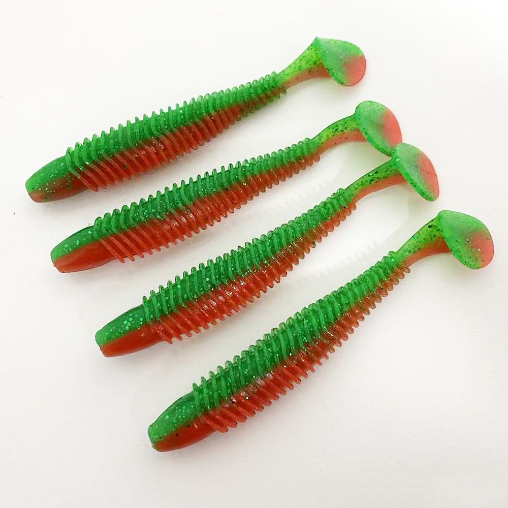 Zweifarbige T-Schwanz Weichwurmköder, 8,5 cm & 11 cm, für Süß- & Salzwasserfischerei