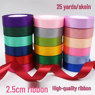 2.5cm Satin Floral Silk Ribbon Headband, Gift & Cake DIY, 25mm Polyester Craft Webbing