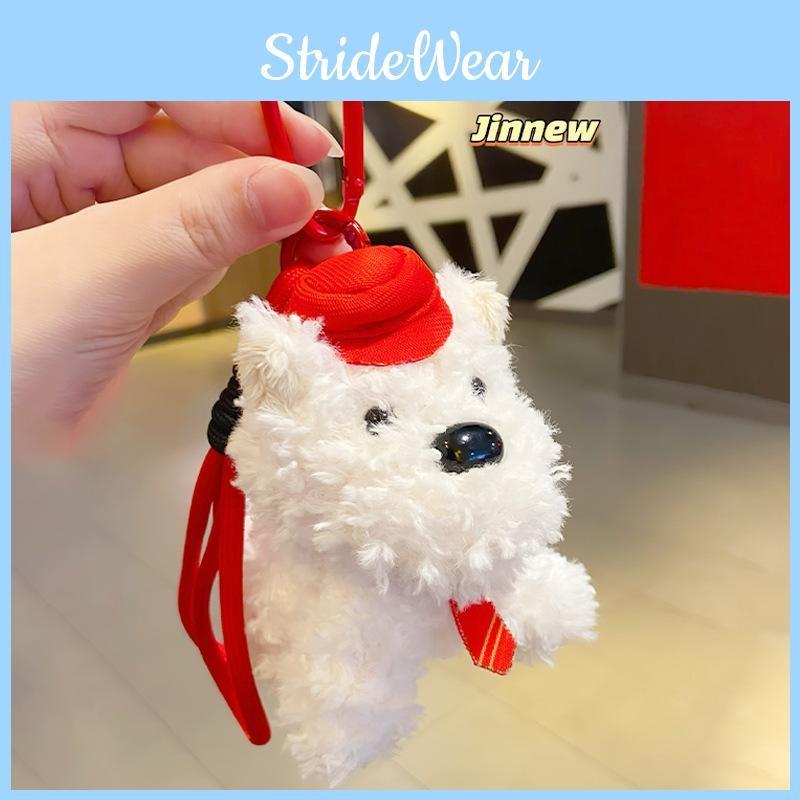 White Highland West Terrier Hamburger Fries Design Plush Keychain Pendant Doll