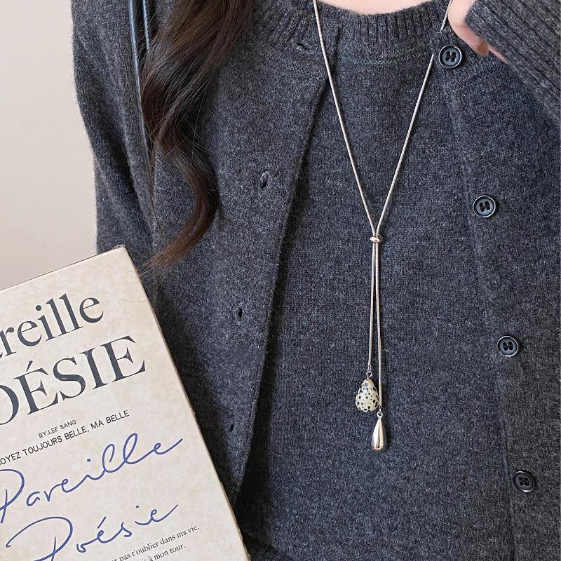 Simple Water Droplet Pendant Necklace For Women  Irregular Metal Smooth Long Y-Shaped Necklace Sweater Chain Jewelry