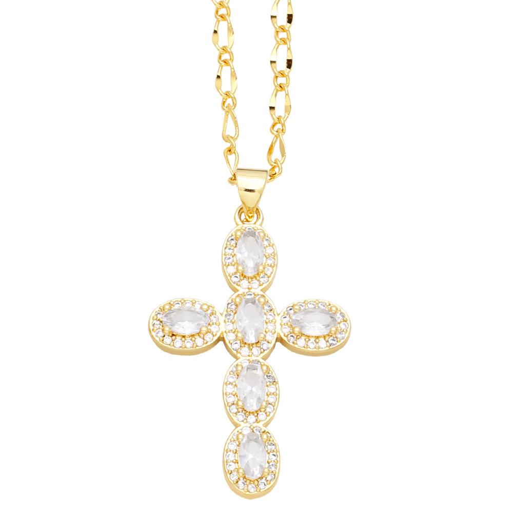 Fashion Personality 1 Piece Necklace Elegant Women's Micro Inlaid Colorful Round Zircon Cross Necklace