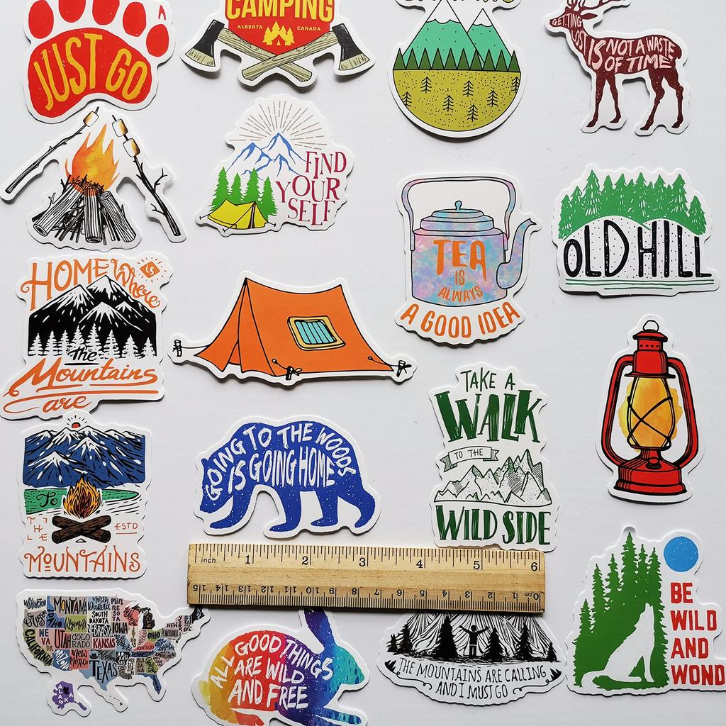 50pcs American Camping Stickers Outdoor Decals Funny Cooler Box Stickers Camping Goods
