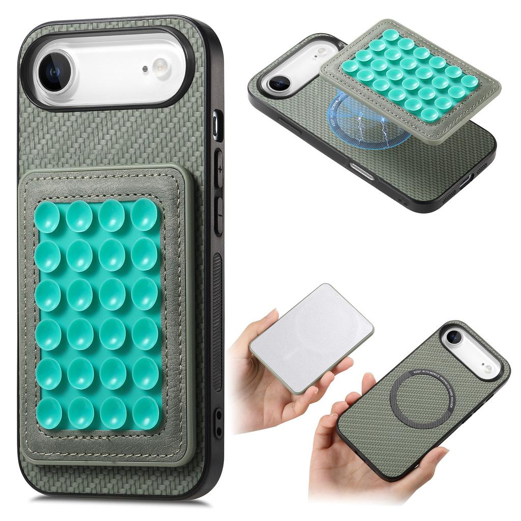 Etui na iPhone Air z teksturą włókna węglowego, skórzany tylny panel z magnetyczną odpinaną przyssawką