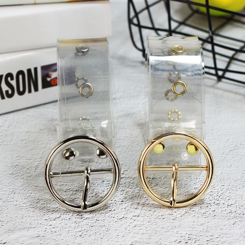 Circular Square Heartshaped Buckle Transparent Resin Belt Porous Belt Womens