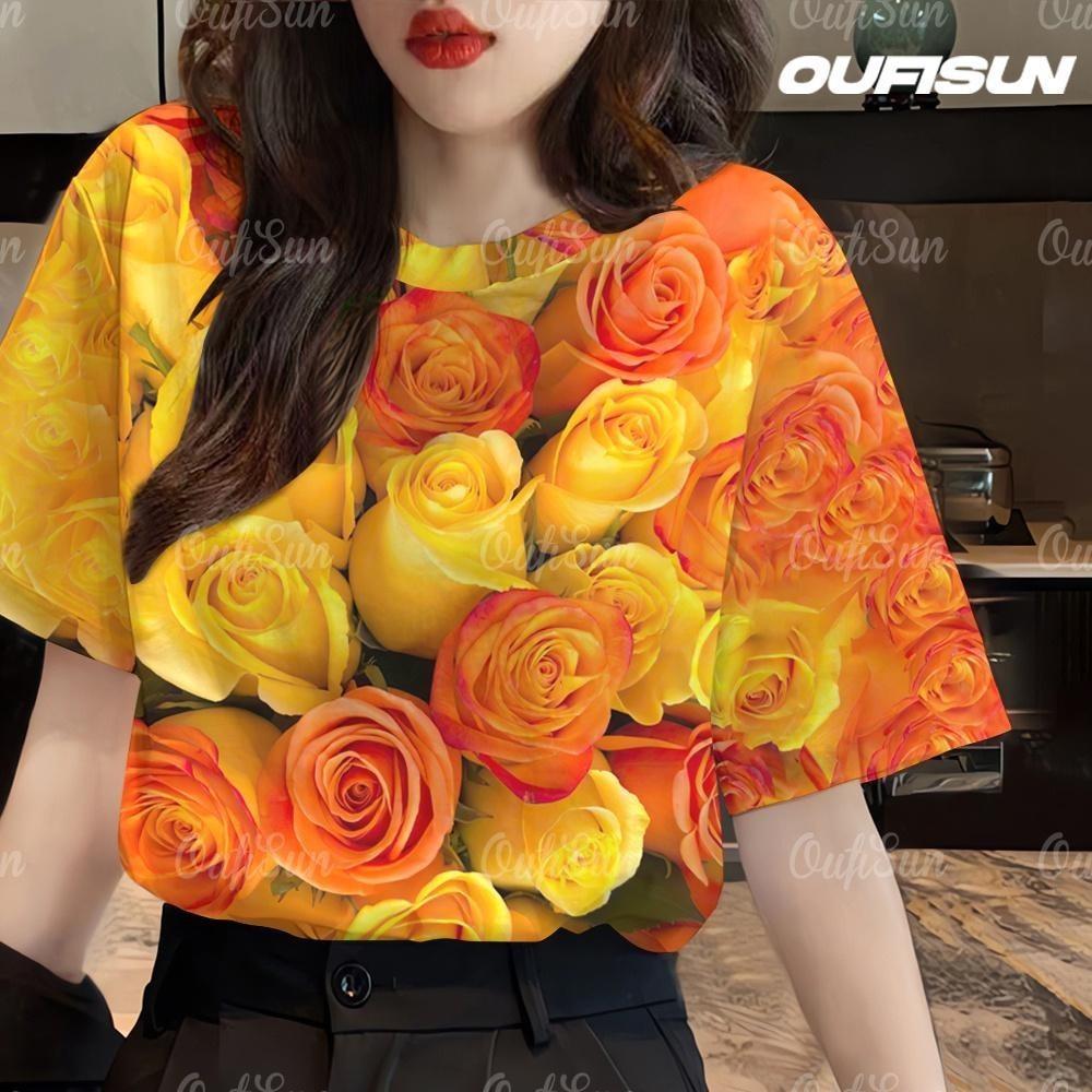New project: Top 3D printed short sleeved shirt, retro round neck T-shirt