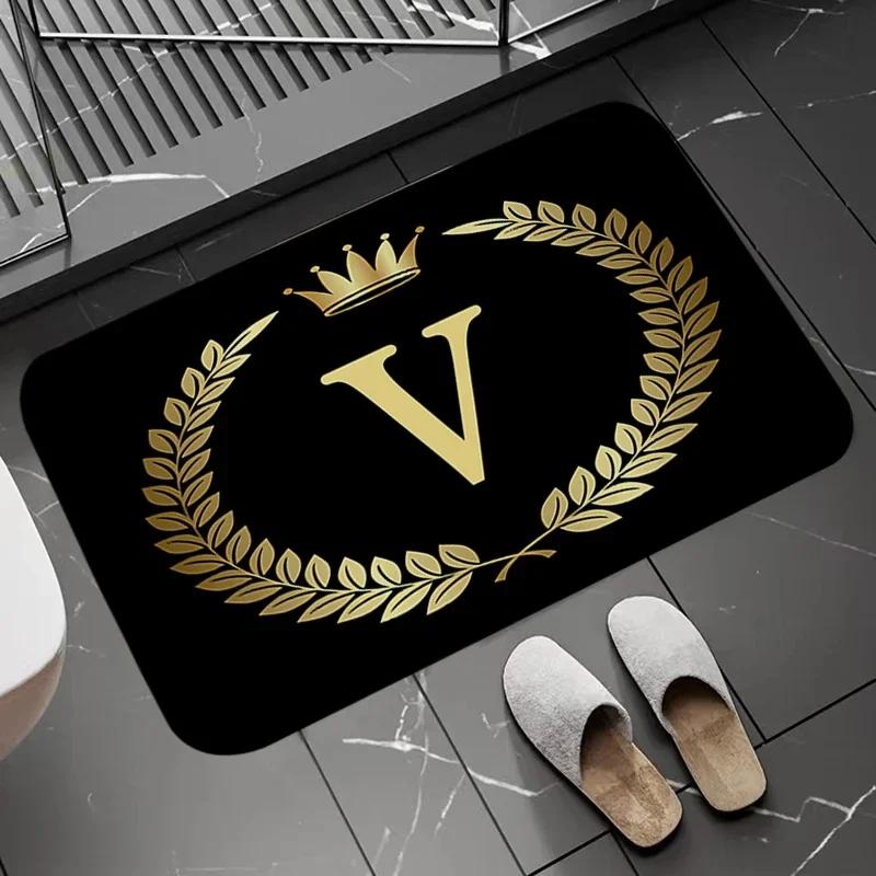 Disney Black Golden Crown Letter Floor Mats Non-slip Kitchen Rug Doormat Entrance Door Home Welcome Carpet Exquisite