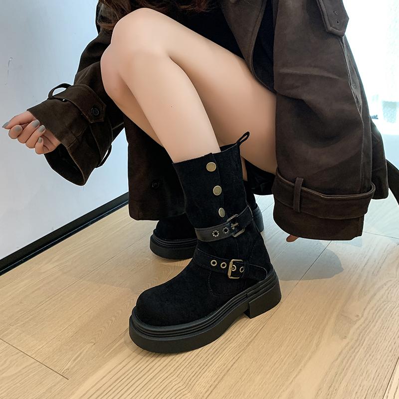 New Style Winter Fashion Belt Buckle Knee High Boots Women Platform Heels Shoes Design Elegant Knight Long Boot Zapatos
