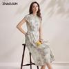 Zhaojun Women's Mulberry Silk Chinese Ink Print Midi Dress
