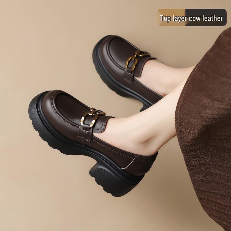 ZHR Women's British Style Platform Chunky Heel Loafers