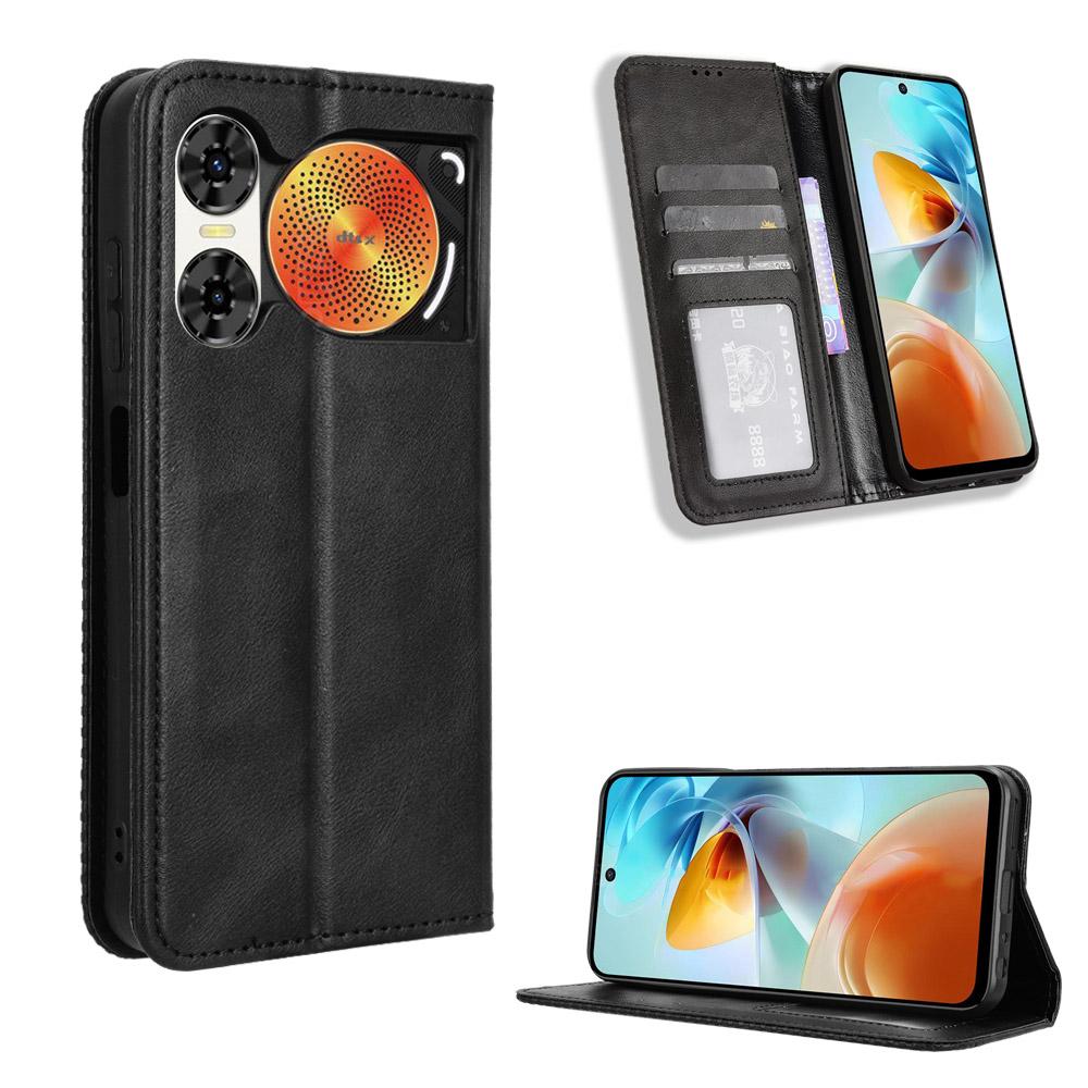 

For ZTE nubia Music 2 Retro PU Leather Case Phone Wallet Stand Cover Black