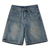 Trendy Women's Mid-rise Straight Leg Shorts, Vintage Wash Loose Fit Casual Bermuda Shorts, Slimming Knee-length Shorts for Daily Wear & Streetwear