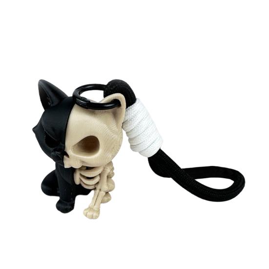 3D Printed Skeleton Cat Keychain Fidget Toy Animal Centerpiece Figurine with Movable Joints Desk Decor
