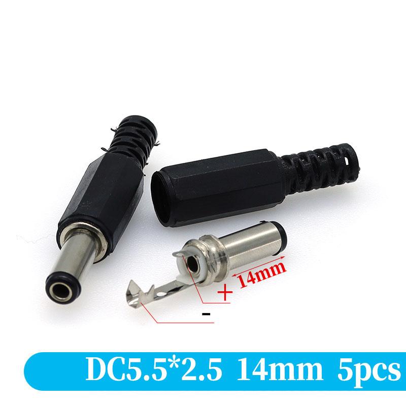 5PCS DC Power Connector pin 2.5x5.5mm Female Plug Jack + Male Plug Jack Socket Adapter PCB Mount DIY Adapter Connector 5.5x2.5