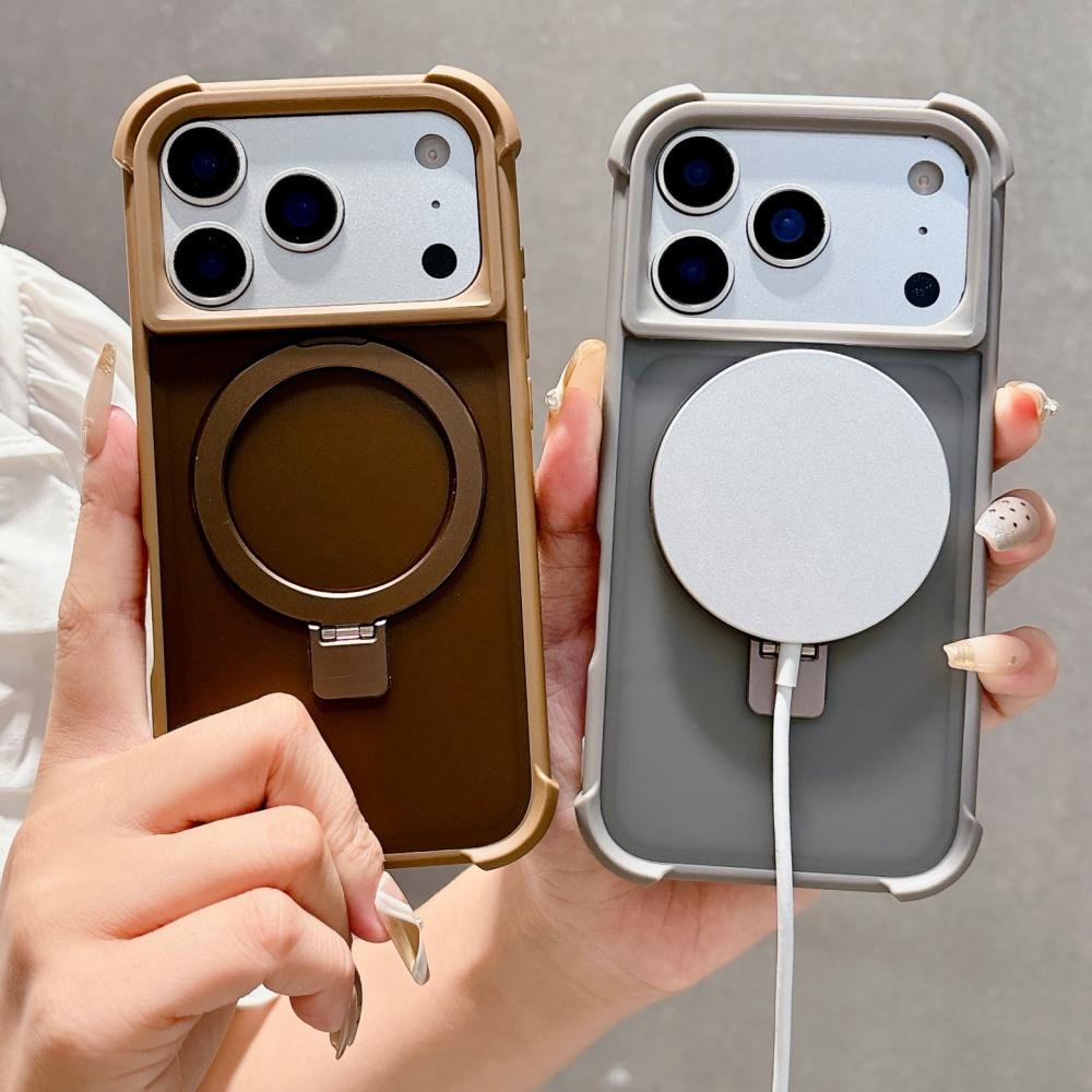 Stand Holder Transparent For Magsafe Case For iPhone 17 16 15 14 13 Pro Max Magnetic Shockproof Soft Silicone Bumper Back Cover