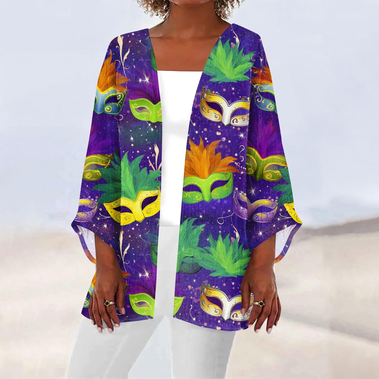 

Женский кардиган с длинным рукавом и принтом «Карнавал» на пуговицах XXXXL фиолетовый