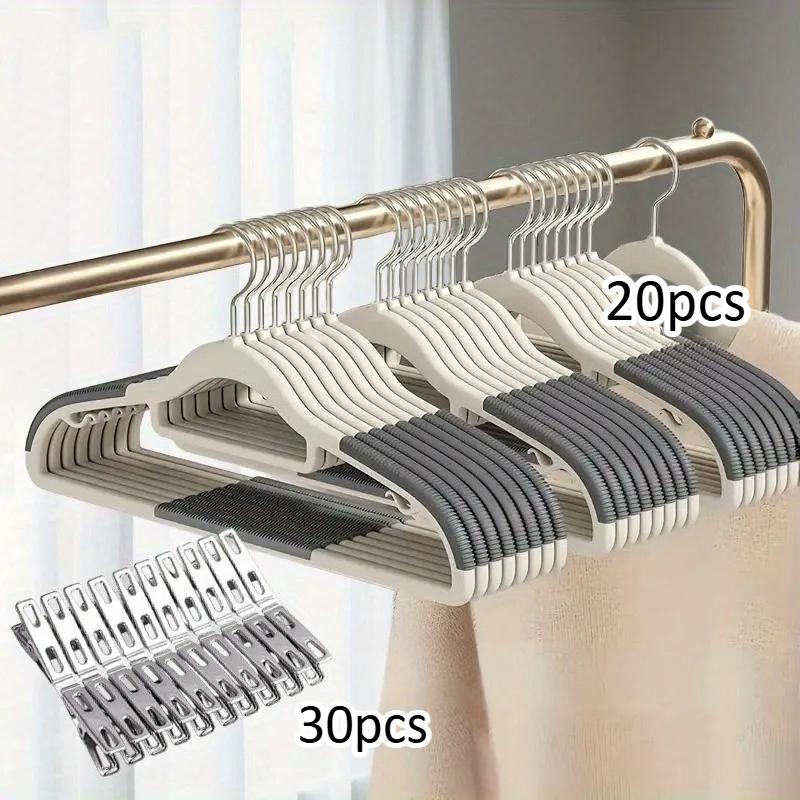 50 Sets (20 Hangers and 30 Clips), Heavy-duty Hangers for Wardrobes, Anti Slip and Durable, Multiple Colors
