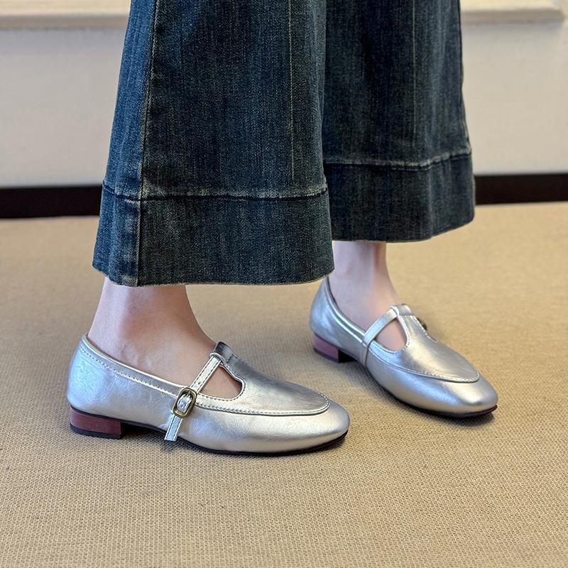 Women's Square Toe Low Heel Single Shoes Autumn Shallow Mouth One Strap Waterproof Non-Slip Low Top Shoes